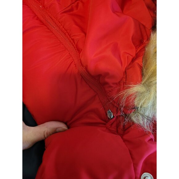 Tommy Hilfiger Womens Faux Fur Puffer Jacket Hood Removable Red PXS Snow Ski - Picture 8 of 9